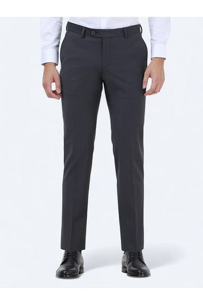 Kip Anthracite Classic Wool Blended Straight Woven Trousers