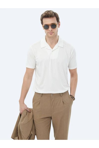 Kip White Cuban Collar Plain T-Shirt