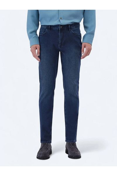 Kip Indigo Slim Fit Denim and Cotton Blend Pants