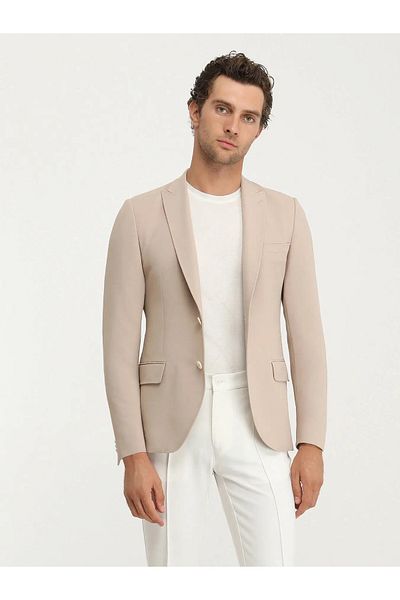 Kip Μπεζ Slim Fit ίσιο μπουφάν