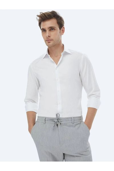 Kip Cămașă clasică 100% bumbac, albă, slim fit