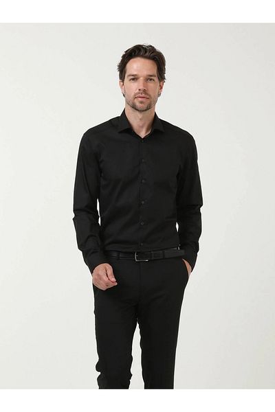 Kip Μαύρο Regular Fit - Υφαντό κλασικό πουκάμισο από βαμβακερό μείγμα