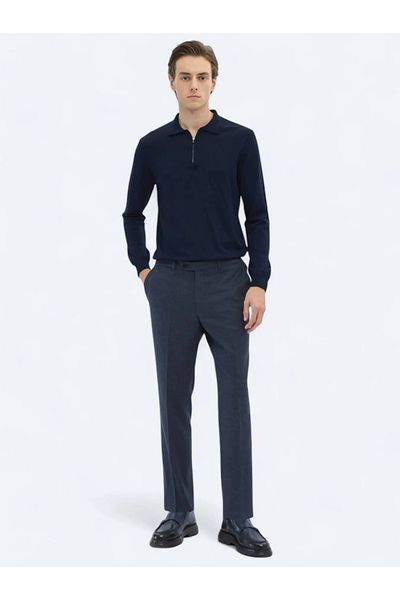 Kip Navy Blue Polo Neck Plain Knit Sweater