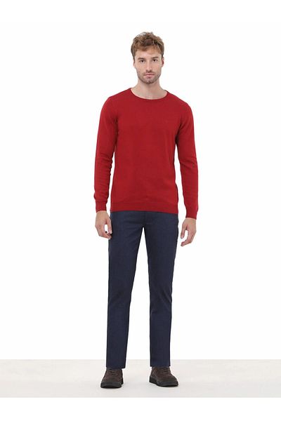 Kip Red Crew Neck Cotton Blended Sweater Sweater