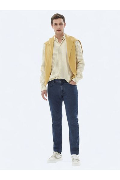 Kip Κίτρινο ριγέ βαμβακερό πουκάμισο Casual Fit - Κανονική εφαρμογή