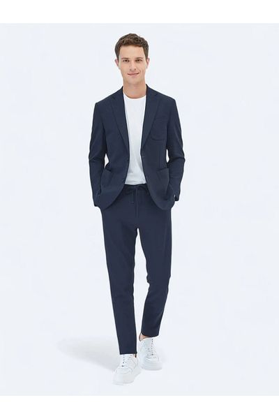 Kip Navy Blue Plain Modern Fit Knitted Suit