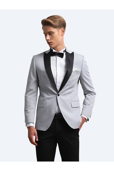Kip Light Gray Slim Fit Butterfly Collar Tuxedo Dress Set