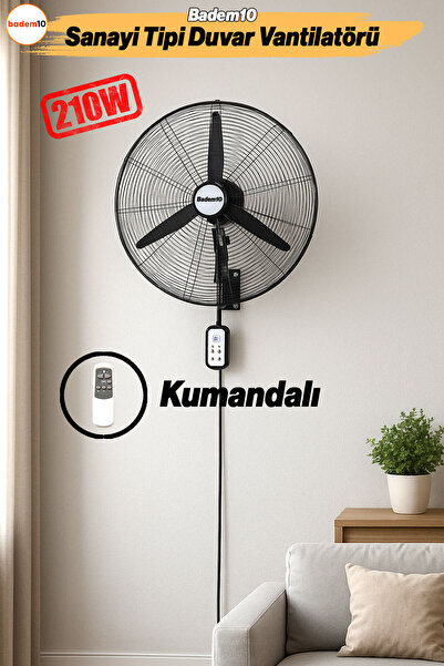 Badem10 Sanayi Tipi Kumandalı 75 cm 210W Duvar Vantilatörü Endüstriyel Sessiz...