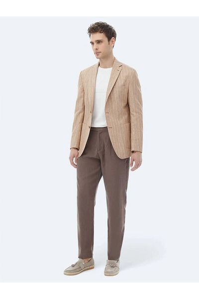 Kip Modern Fit Brick Striped Cotton Blend Jacket
