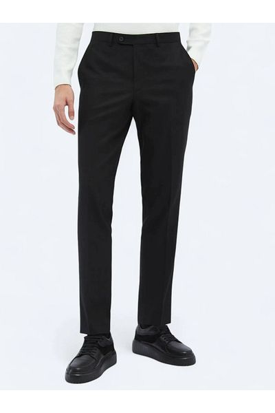 Kip Black Straight Woven Fitted Fit Classic Trousers