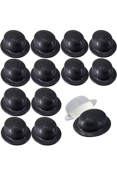Skygo Black Color Glitter Bowler Round Party Hat 12 Pieces