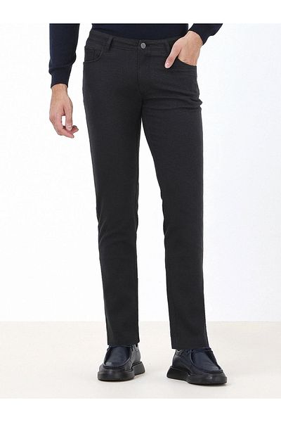 Kip Navy Blue Woven Slim Fit Casual Cotton Blend Trousers