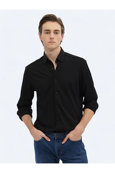 Kip Μαύρο πουκάμισο με κανονική εφαρμογή casual βαμβακερό μείγμα