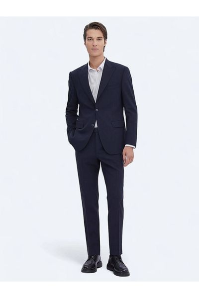 Kip Navy Blue Micro Modern Fit Eco-Friendly Wool Blend Suit