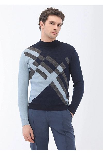 Kip Navy Blue Half Turtleneck Wool Blended Sweater