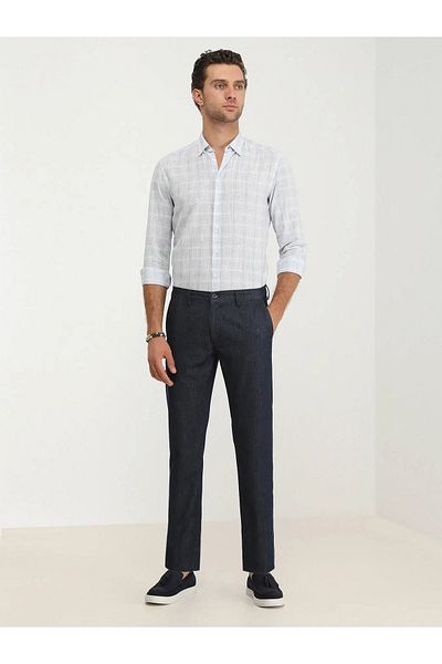 Kip Casual Slim Fit Navy Blue Cotton Blended Trousers