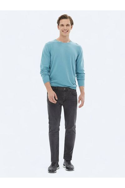 Kip Dark Mint Crew Neck Plain Knit Cotton Blend Sweater
