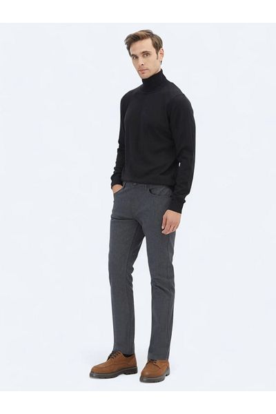 Kip Anthracite Woven Slim Fit Casual Cotton Blended Trousers