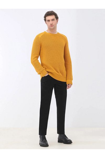 Kip Yellow Crew Neck Cotton Blended Sweater
