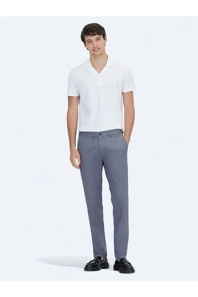 Kip Gray Plain Woven Regular Fit Casual Cotton Blended Trousers