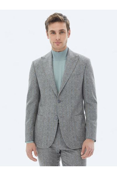 Kip Modern Fit Gray Striped Wool Blend Suit