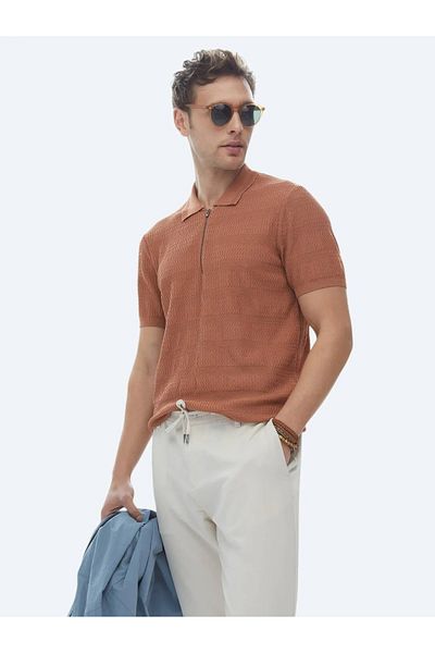 Kip Copper Polo Neck Jacquard Knitwear