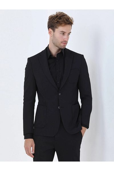 Kip Black Striped Slim Fit Knitted Suit