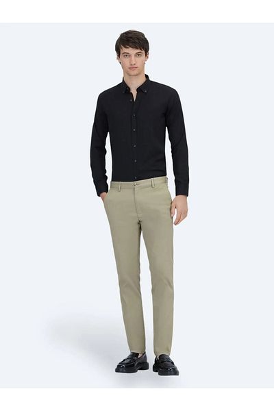 Kip Camel Hair Plain Woven Regular Fit Casual Cotton Blended Trousers