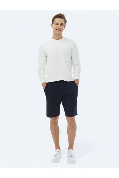 Kip Navy Blue Plain Knitted Jogging Fit Casual Bermuda