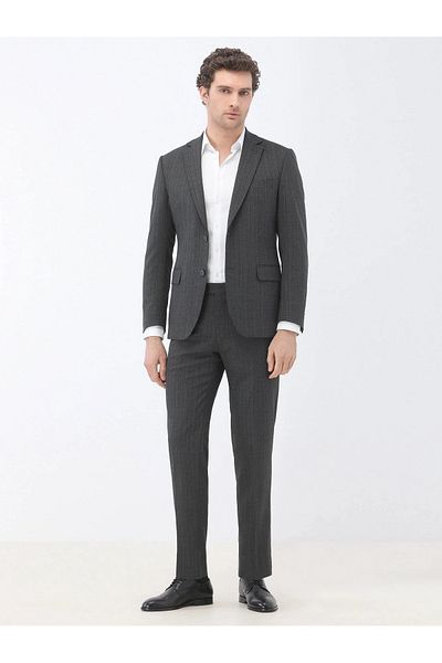 Kip Anthracite Print Regular Fit Wool Blended Suit