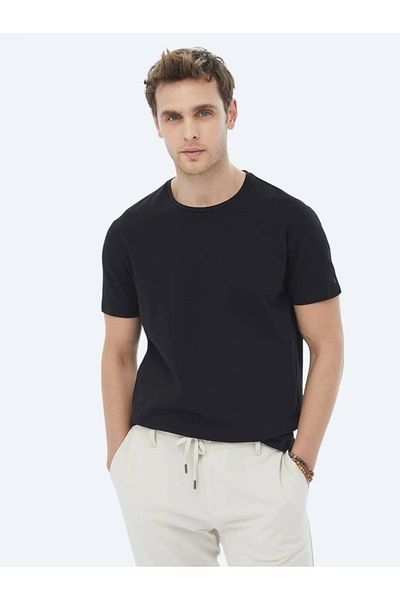 Kip Μαύρο T-Shirt από βαμβακερό μείγμα - Απλό λαιμόκοψη