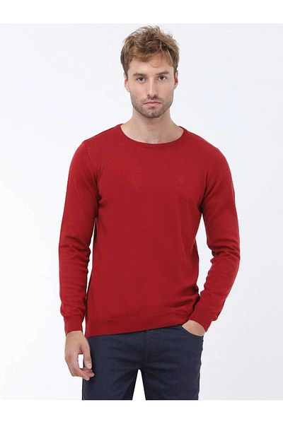 Kip Red Crew Neck Cotton Blended Sweater Sweater