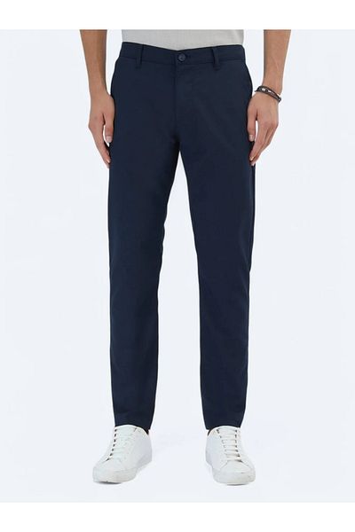 Kip Navy Blue Woven Casual Trousers