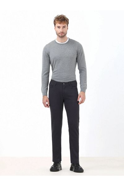 Kip Anthracite Woven Slim Fit Casual Cotton Blended Trousers