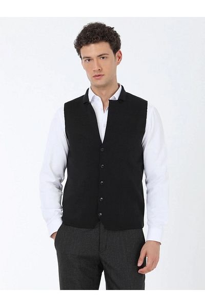 Kip Black Knitwear Vest - Plain Knit Design