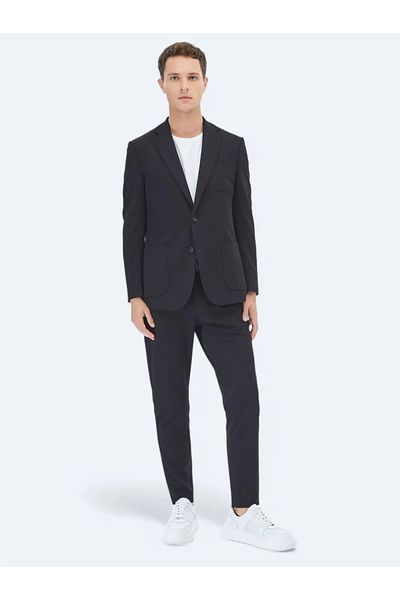 Kip Black Plain Fitted Fit Knitted Suit