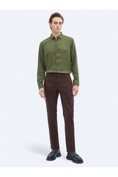 Kip Dark Brown Woven Regular Fit Casual Cotton Blended Pants
