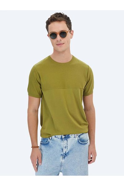 Kip Oil Green Crew Neck Knitwear - Reverse Knit