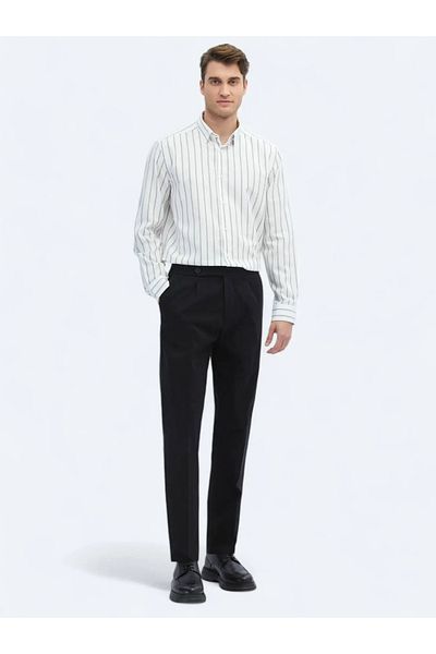 Kip Black Woven Carrot Fit Casual Cotton Blended Pants