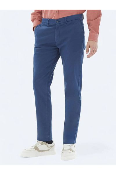 Kip Casual Dark Blue Cotton Blended Regular Fit Trousers