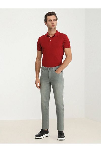 Kip Green Slim Fit Denim Cotton Blend Trousers