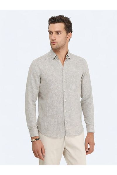 Kip Χακί Regular Fit Woven Casual Βαμβακερό Μικτό Πουκάμισο