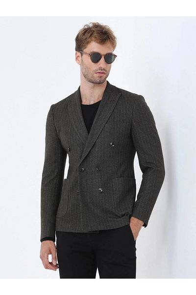Kip Πλεκτό μπουφάν Khaki Slim Fit ριγέ