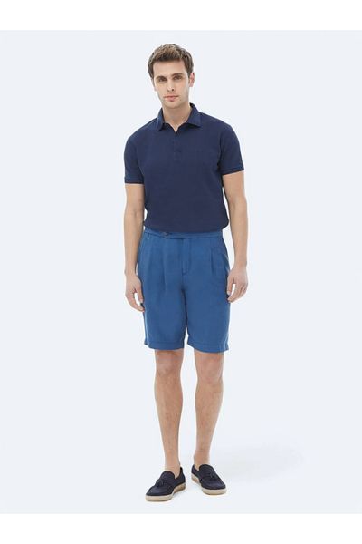 Kip Μπλε υφαντό Carrot Fit Casual Bermuda