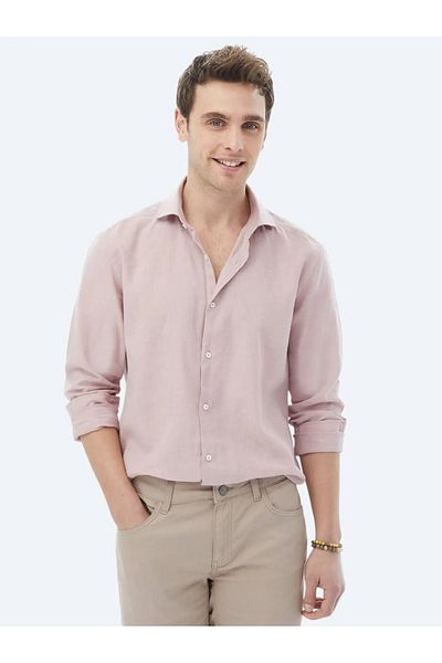 Kip Pink Plain Regular Fit Woven Casual Cotton Blended Shirt