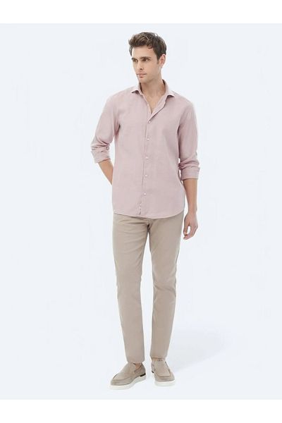 Kip Pink Plain Regular Fit Woven Casual Cotton Blended Shirt