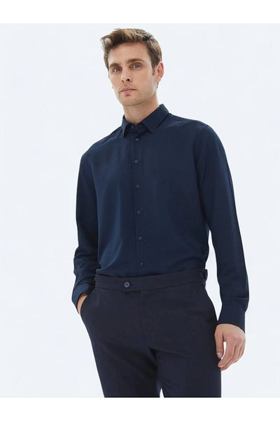 Kip Πλεκτό πουκάμισο Navy Blue Regular Fit - Casual