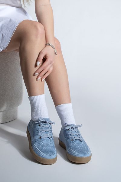 Marjin Tenis de damă |   Brodat brodat |   Adidași colorați cu șireturi |   Albastru