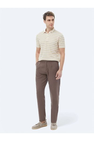 Kip Μπλουζάκι Polo Neck Beige ριγέ βαμβακερό μείγμα