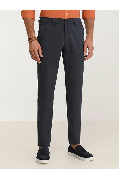 Kip Slim Fit Navy Blue Woven Casual Trousers
